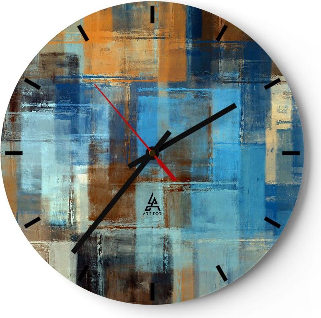 Wanduhr - Rund - Glasuhr - Abstraktion modern - 40x40cm - Schleichendes Uhrwerk - Lautlos - zum Aufhängen bereit - Dekoration Modern - Wanddekorat...