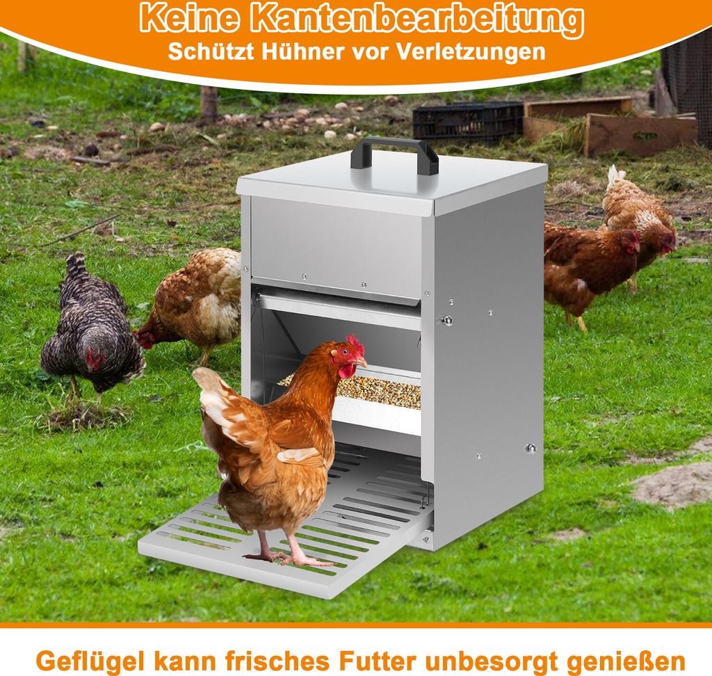 Produktbild von JOIEYOU Hühnerfutterautomat 15 Kg – Verzinkt, 33,5x41,5x16 Cm, Wandmontierbar, Anti-Verschwendung Für Hühner & Enten