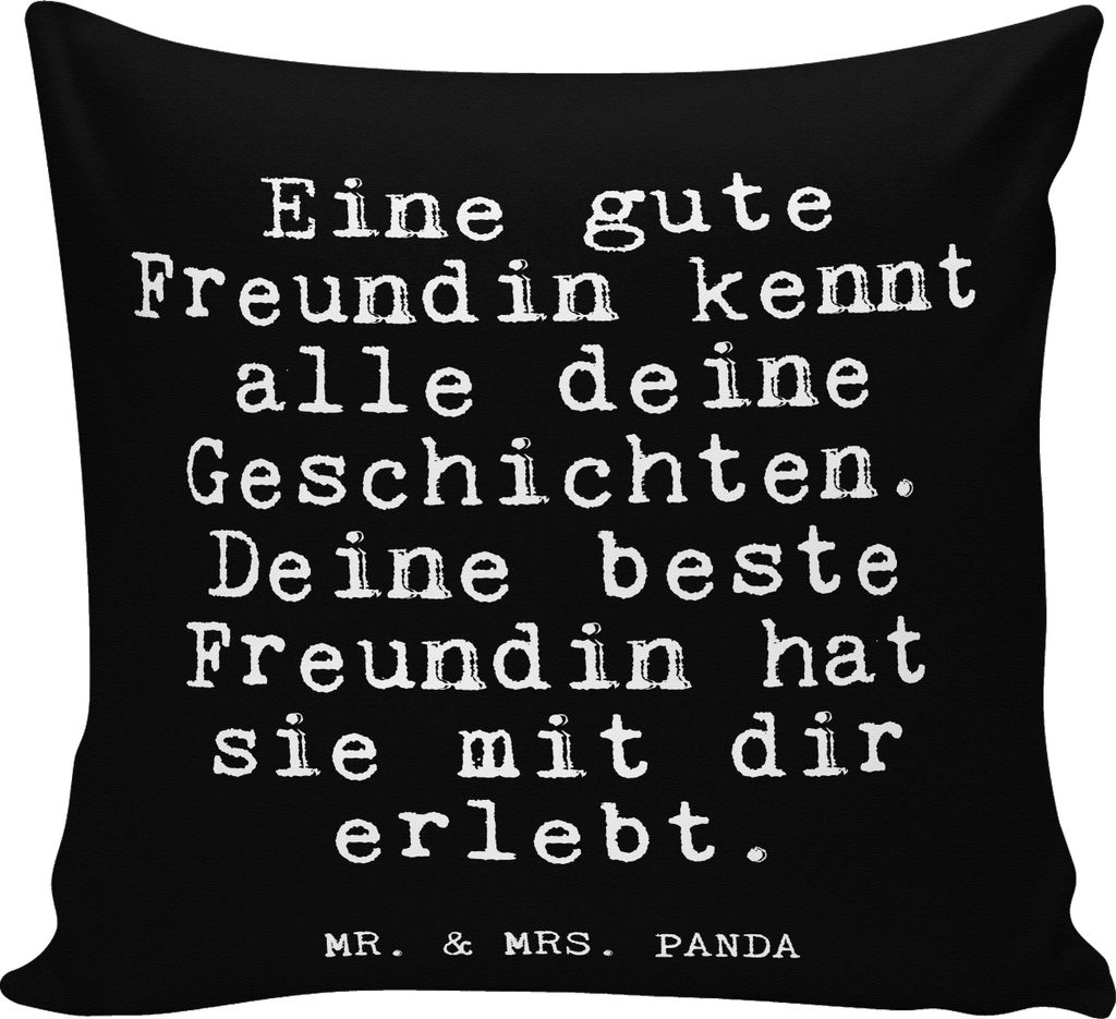 Mr. & Mrs. Panda Deko Kissen Eine gute Freundin kennt... - Schwarz - Geschenk, Lustige Sprüche, Frau, 40x40, bedruckt, beste, kuschelkissen, Freun...