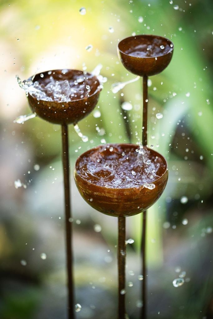 3er Set Regenfänger Gartenstecker Rost Insektentränke Gartendeko Edelrost 105cm