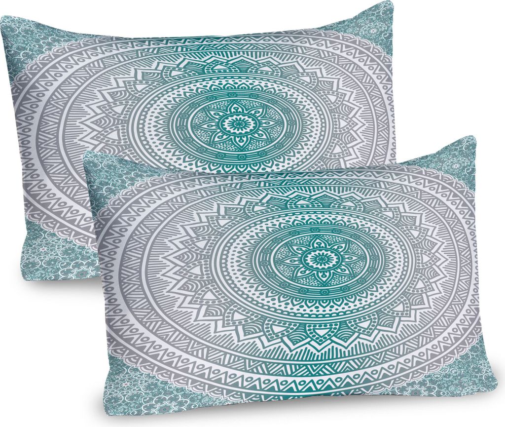 ABAKUHAUS Grau und Teal Kissenbezug Packung mit 2, Ombre Design geometrische Zentrum Punkte Meditation Kunst Floral Einflüsse, Dekorativer Gedruck...