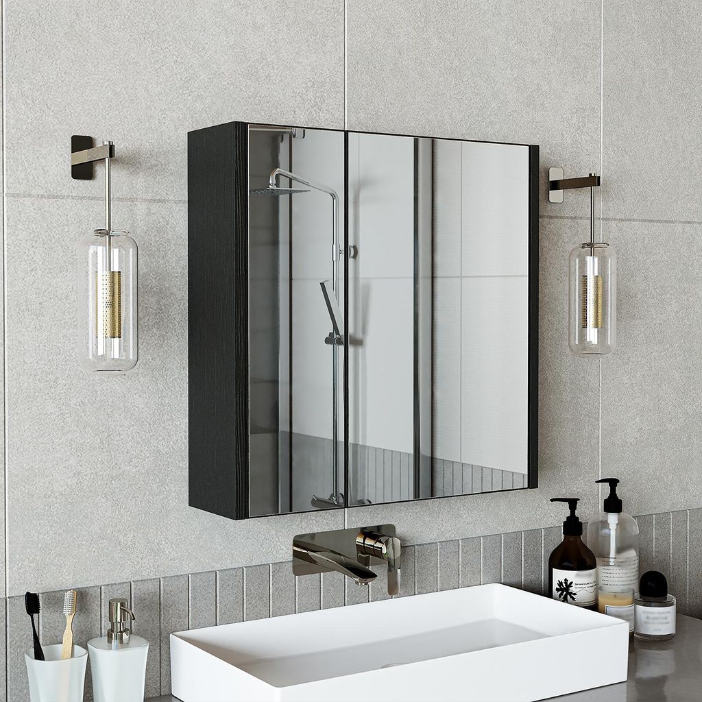Roomart ATLANTIC-65 Badmöbel Spiegelschrank 60 cm breit, Schwarz-Eiche