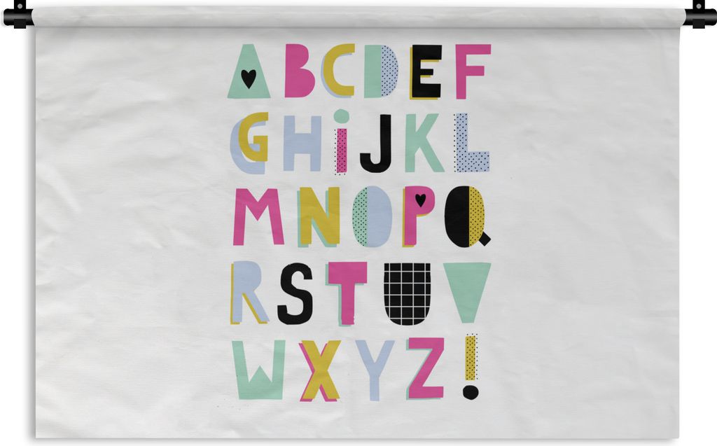 MuchoWow Wandteppich Wandbehang Alphabet - Gelb - Blau 150x100 cm Tapisserie Dekoration Wandtuch - Waschbar - Tapisserien - Wand-Decke