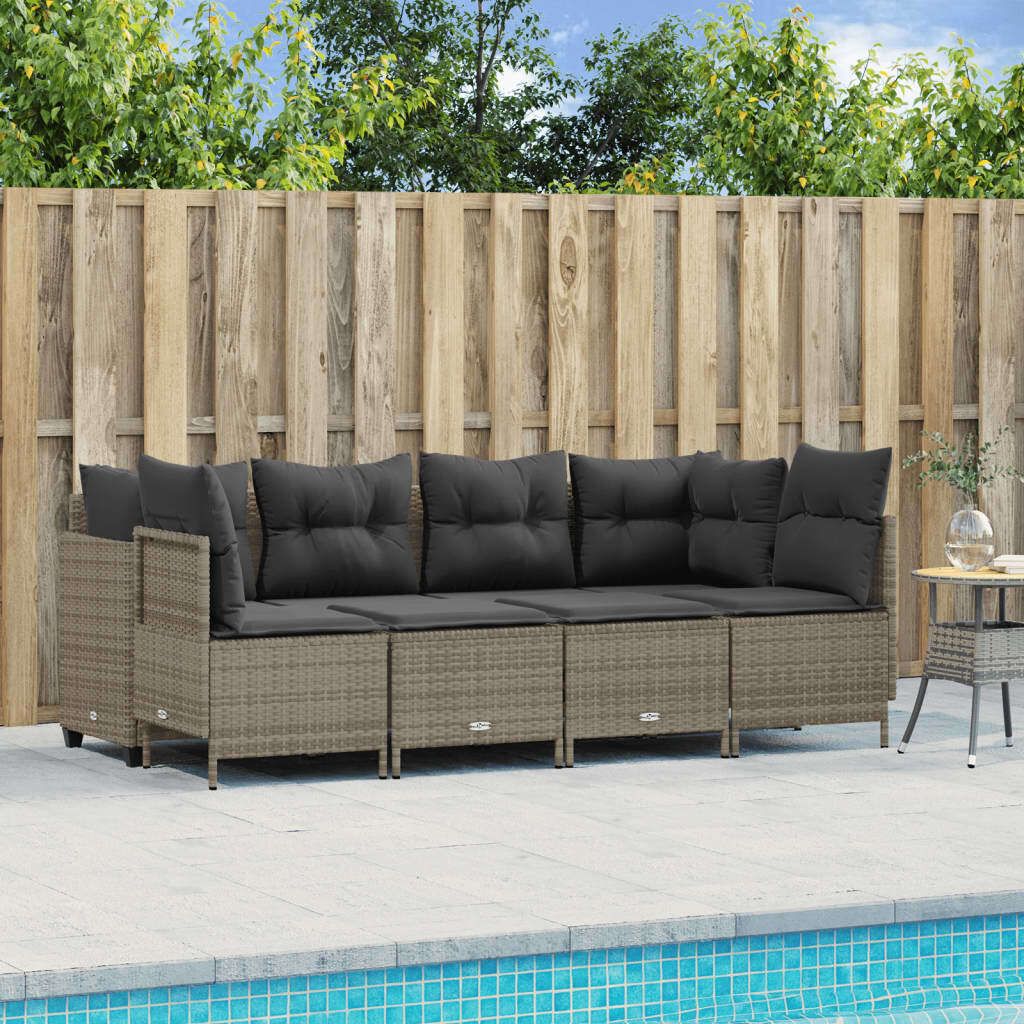 "Rabatt" 5-tlg. Garten-Sofagarnitur - mit sofa - mit Kissen Grau Poly Rattan - Lounge-Dining set CC10185