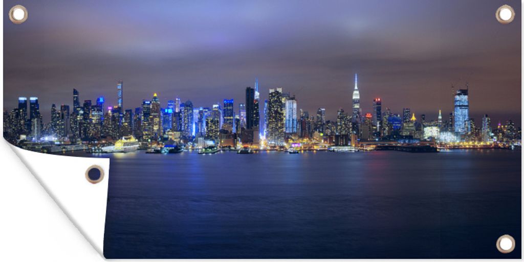 MuchoWow 60x30 cm Outdoor-Poster Gartendeko Sichtschutz Garten Poster für den Garten New York - Skyline - Licht