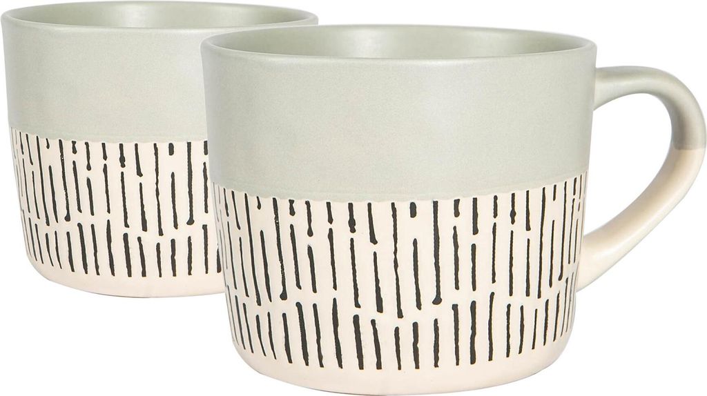 Nicola Spring Ceramic Dipped Dash Coffee Mugs - 475ml - Grey - Pack of 2