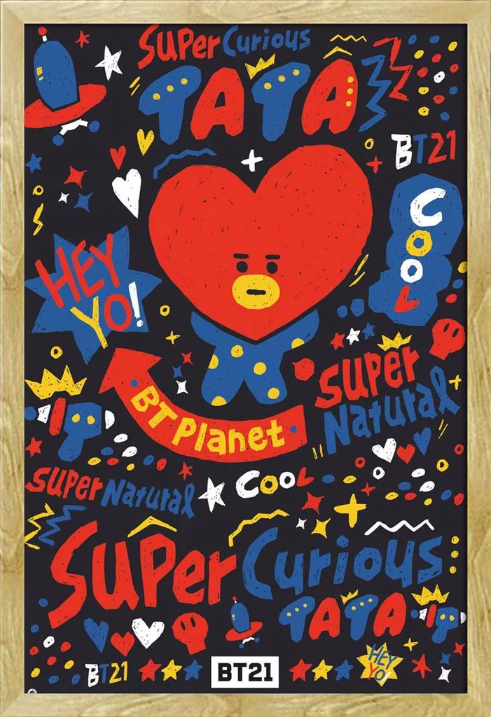 Affiche BT21 Tata encadrée Shinsuke bois robuste et vitre acrylique 61x91