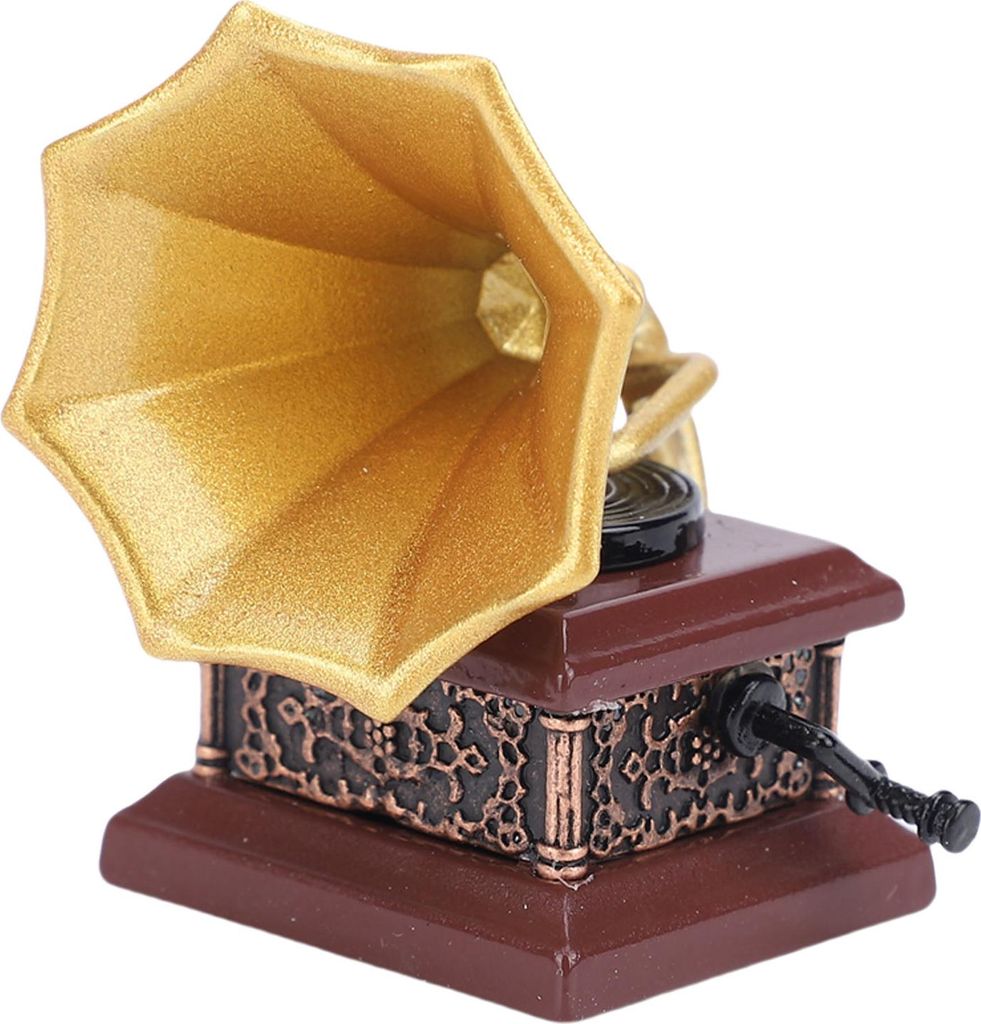 Miniatur-Phonograph, Puppenhaus-Zubehör, Retro-Mini-Grammophon-Spieluhr für Schlafzimmer und Wohnzimmer