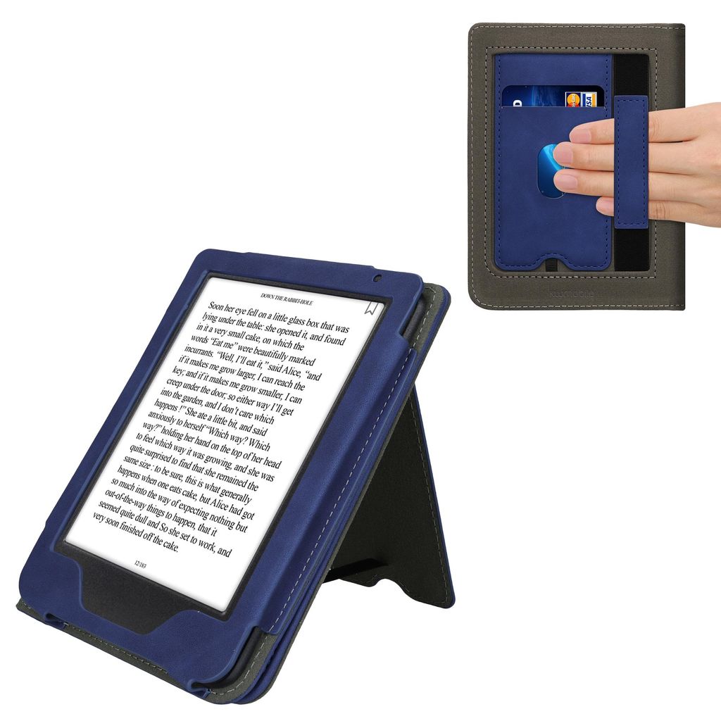 kwmobile Flip Hülle kompatibel mit Kobo Clara BW / Clara Colour / Tolino Shine (5) / Shine Color - Handschlaufe - Cover Dunkelblau