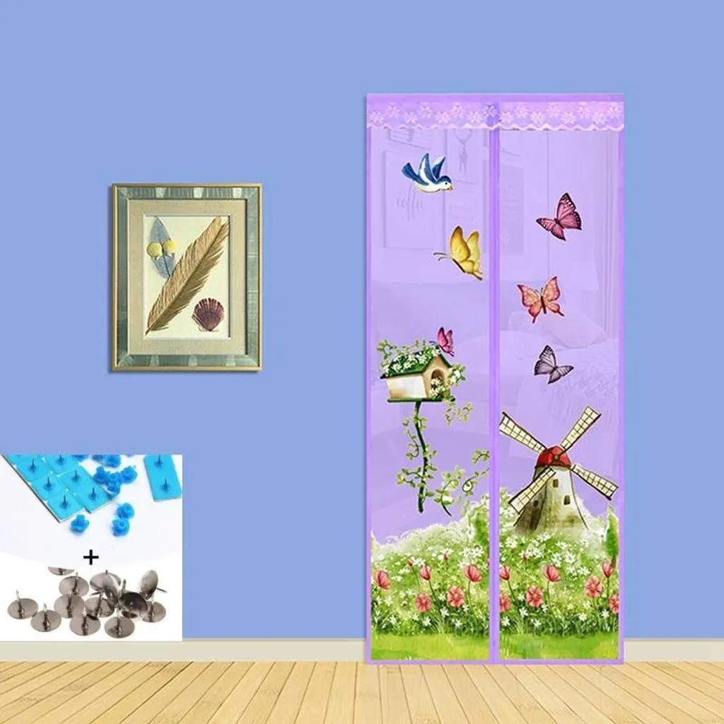 Magnetisches Fliegengitter, 100 x 210 cm, waschbar, Insektenschutz für Balkontür, Terrassentür, Schiebetür, Holz-, Eisen-, Aluminiumtüren (lil...