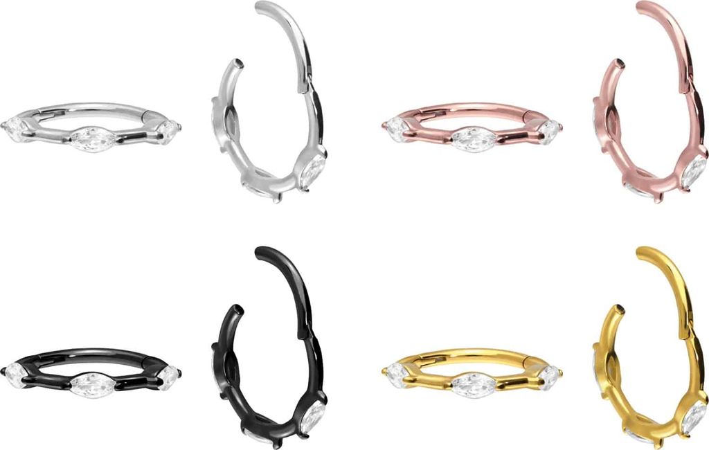 Ohrpiercing, Nasenpiercing, Septum Piercing Chirurgenstahl Segmentring Clicker EINGEFASSTE KRISTALLE Gold Innendurchmesser: 8 mm