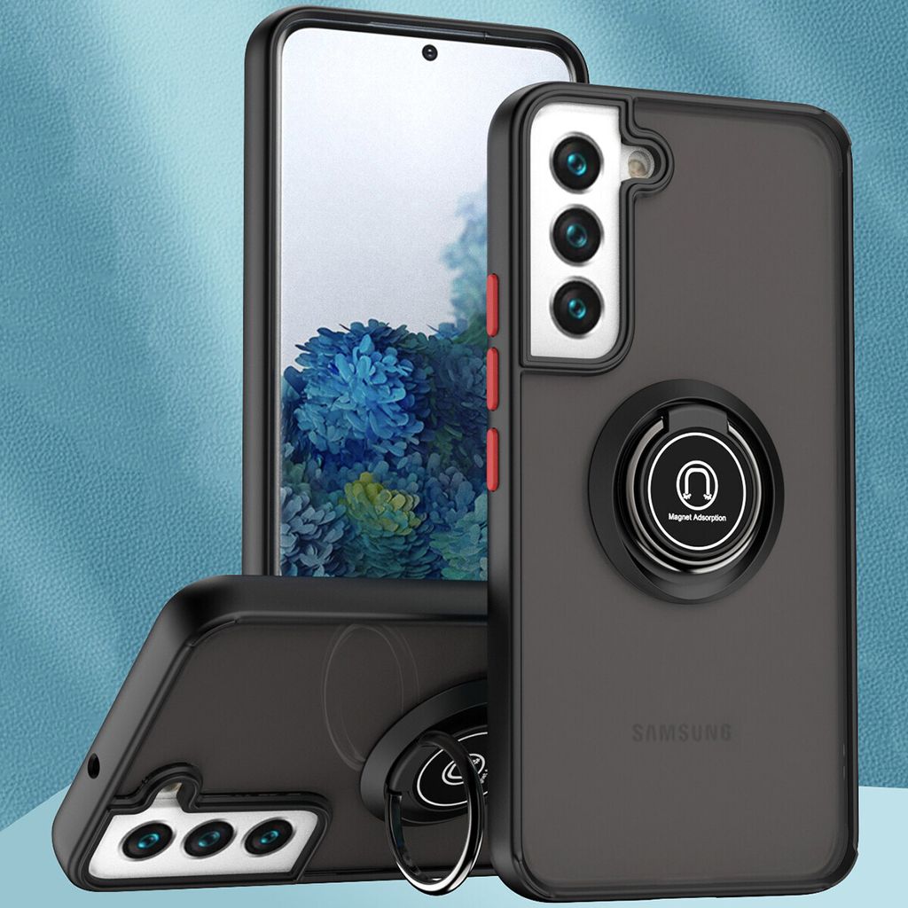 Samsung S22+ 5G Hülle, Ring Halter Ständer Matte Transluzent TPU Rahmen Stoßfest Schutzhülle für Samsung Galaxy S22 Plus 5G Dunkelgrau
