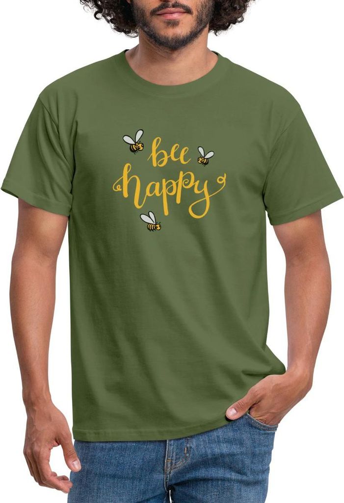 Spreadshirt Bee Happy Geschenk für Imker Männer T-Shirt, 4XL, Militärgrün