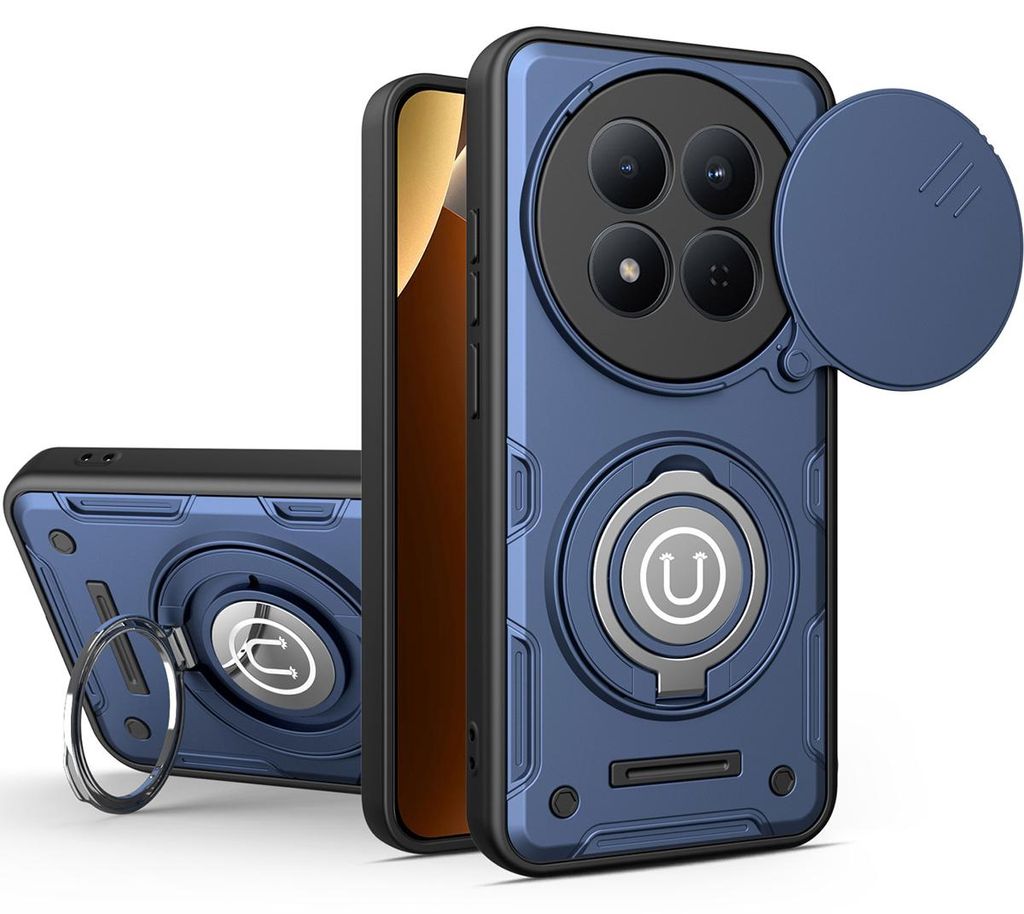 Magnetische Handyhülle für Xiaomi Redmi Note 15 Pro 4G mit Kameraschutz Schieber, Ringhalter und Ständer, Stoßfeste Hülle Blau