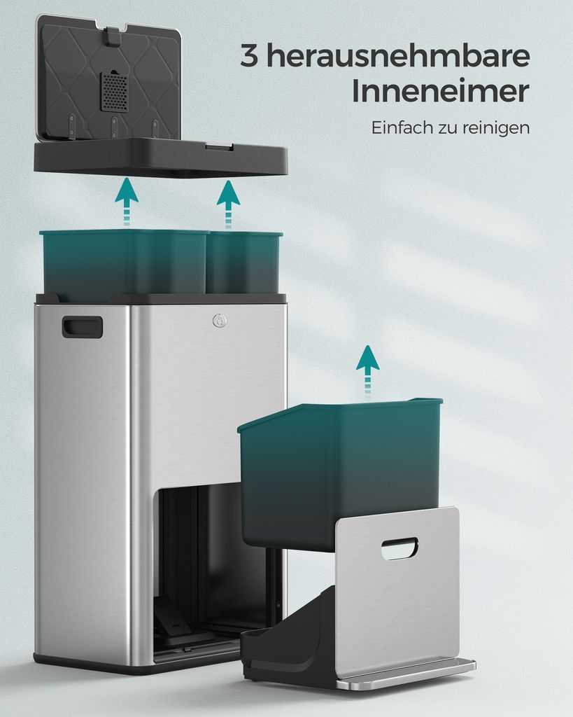 SONGMICS Mülleimer Küche, 60L Mülltrennsystem 3 Fächer Produktbild 8