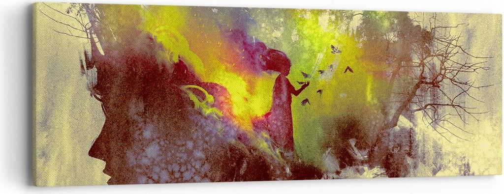 Bild auf Leinwand - Leinwandbild - Gesicht Grafik Abbildung Mädchen - 90x30cm - Wand Bild - Wanddeko - Leinwanddruck - Bilder - Kunstdruck - Wandd...