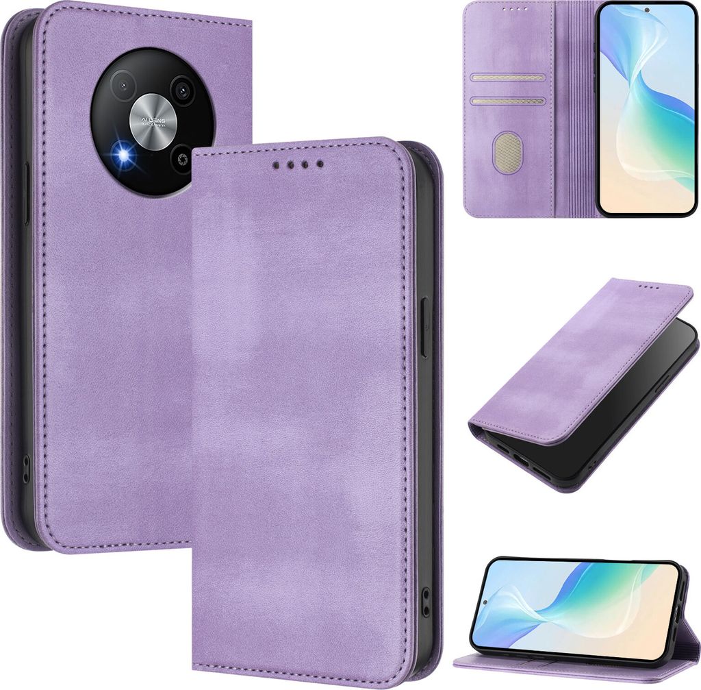 Handyhülle für ZTE Blade A73 5G, Vintage Leder RFID Schutz Kartenfach Standfunktion Magnetische Klapphülle Violett
