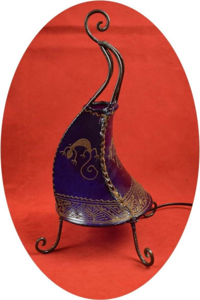Orientalische Lampe Hennalampe marokkanische Lederlampe Tischleuchte Stehleuchte Coq Gecko 40 cm, lila