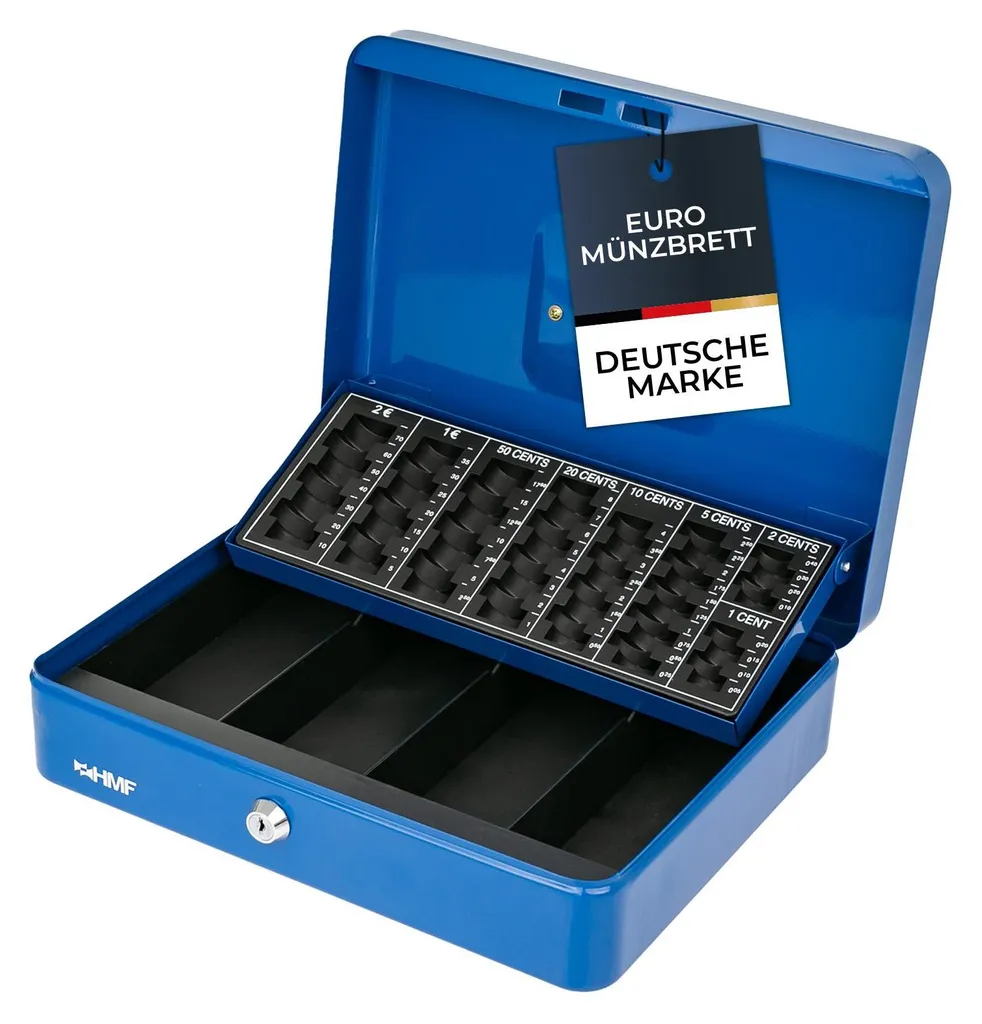Coffre-fort portable bleu - Caisse à monnaie HMF avec trieur pièces