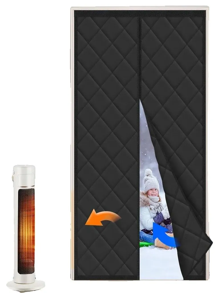 Rideau de porte thermique magnétique noir 95x210 cm pour isolation