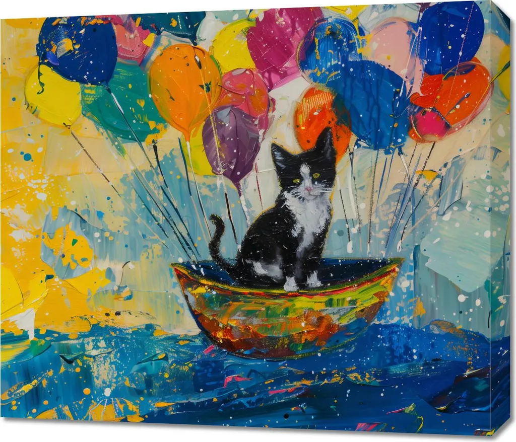 Décoration Murale Chat dans un Bateau - Image sur Toile de 70 x 60 cm
