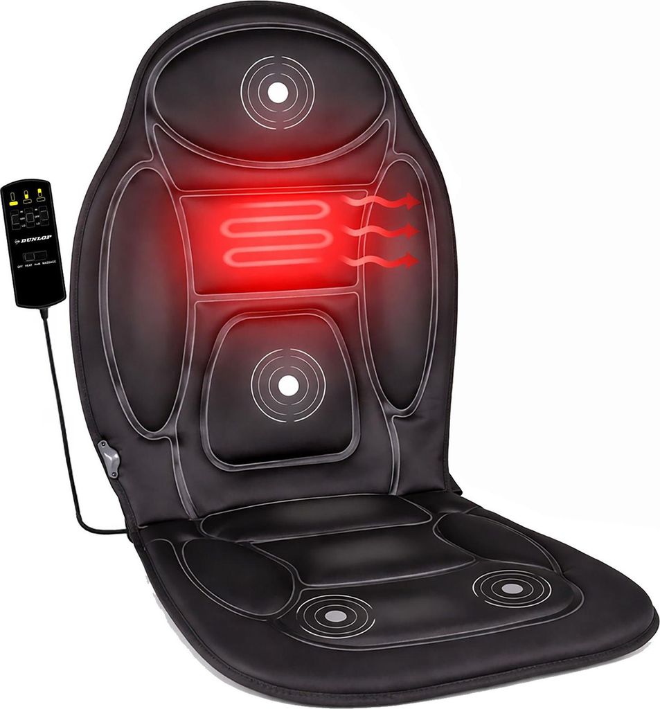 BURI Massagesitz Auto 12V mit zuschaltbarer Wärmefunktion – Massagematte 108x48 cm Schwarz – 4 Massagemotoren 13 Programme Fernbedienung – A...
