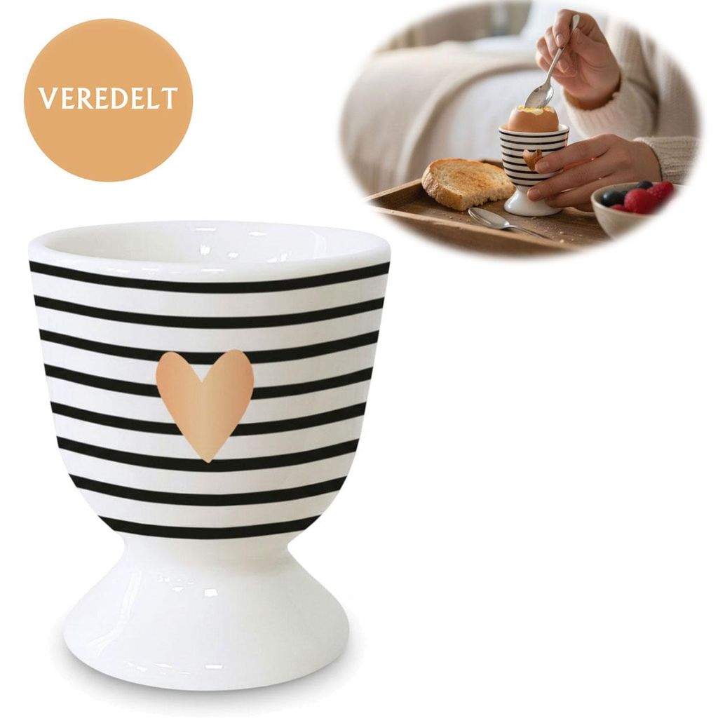 LS-LebenStil Echt-Gold Eierbecher Spruch "Herz" edle Gute Laune Eibecher Eierhalter Eihalter Deko Frühstückstisch Geschenk Hochzeit Verlobung