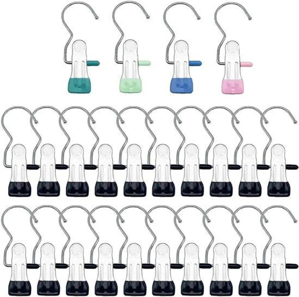 Patères murales noires avec clips et support chaussures pour dressing 24pcs
