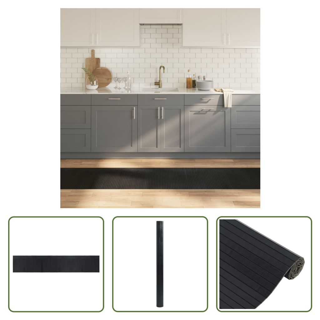 The Living Store Teppich Rechteckig Schwarz 60x300 cm Bambus