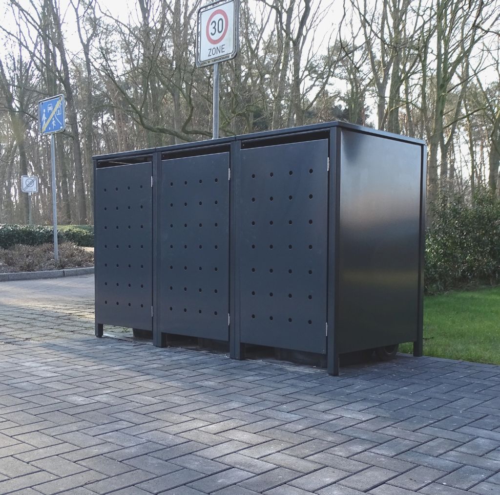 3 Mülltonnenboxen Modell No.1 Anthrazit komplett RAL7016 für 120Liter Mülltonnen