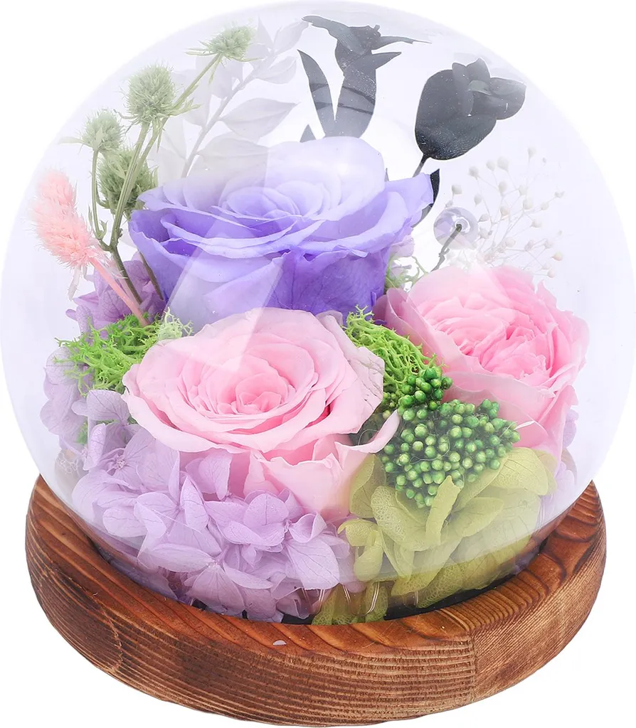 Lampe de Table LED Fleurs : Veilleuse Décorative en Boule de Verre - 3