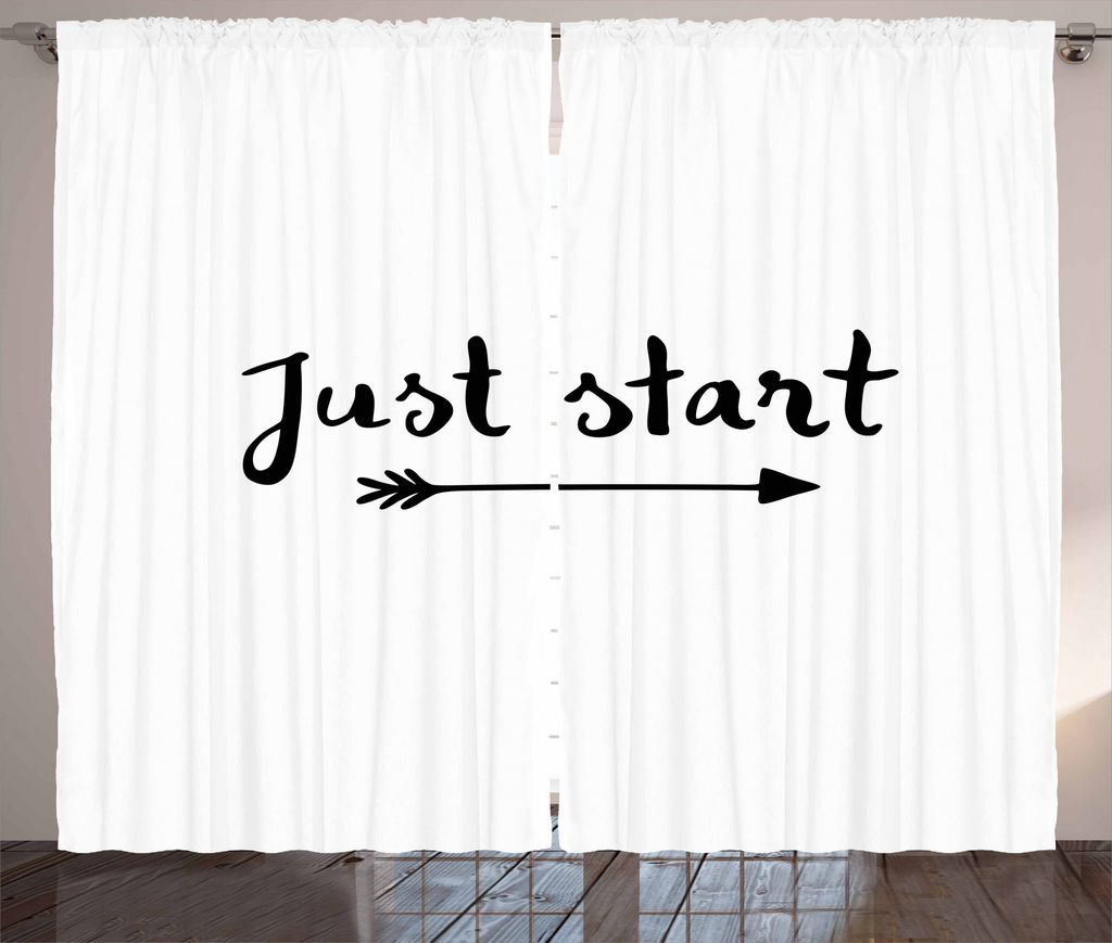 ABAKUHAUS motivational Rustikaler Gardine, Leben Rat Weisheit, Schlafzimmer Kräuselband Vorhang mit Schlaufen und Haken, 280 x 175 cm, Weiß Schwarz