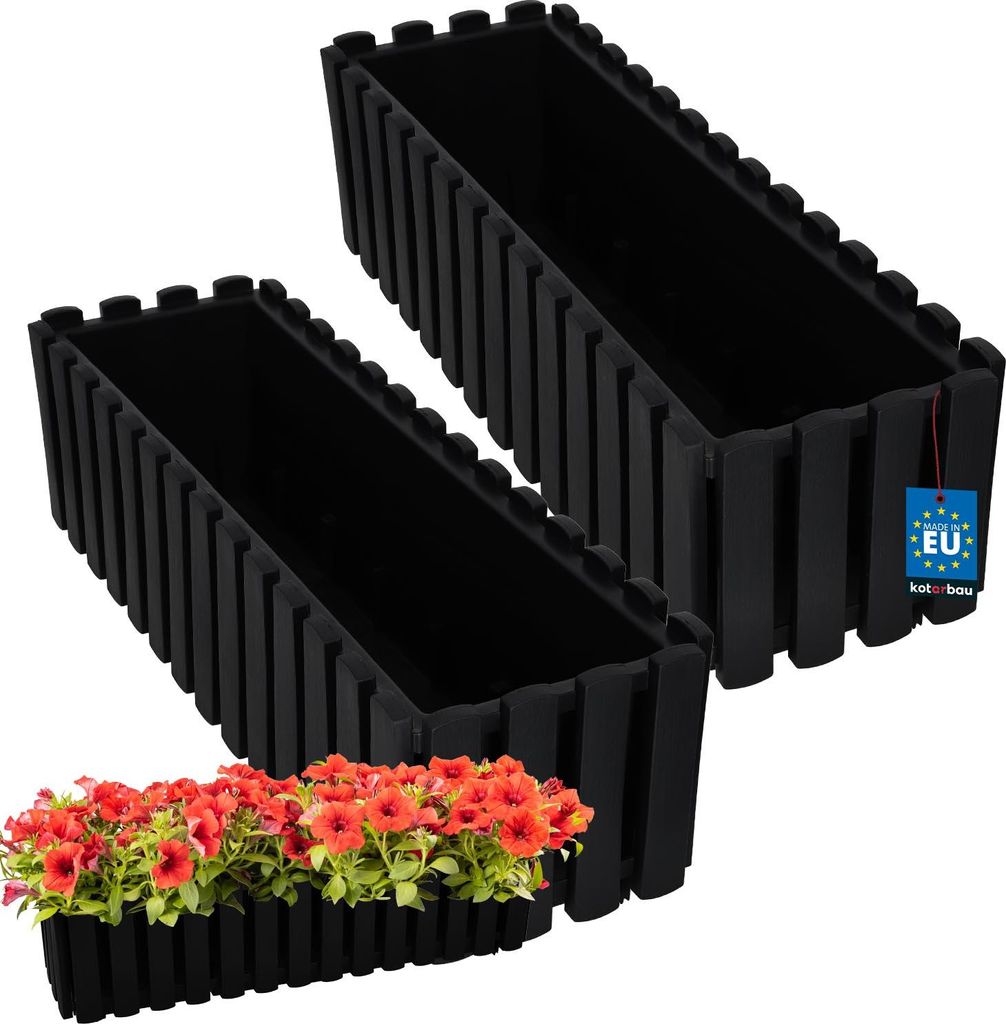 KOTARBAU 2er Set Blumenkasten Blumentopf 58x18x16 cm Anthrazit Kunststoff Pflanzkasten Balkonkasten Pflanzkübel Rechteckig Übertopf Groß Blume...