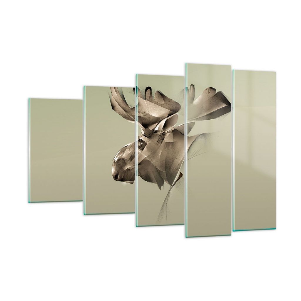Bilder auf glas - Elch Abstraktion - 150x100cm - Glasbilder - Wandbilder - Kunstdruck - zum Aufhängen bereit - Wanddekoration aus Glas - Glas Bild...