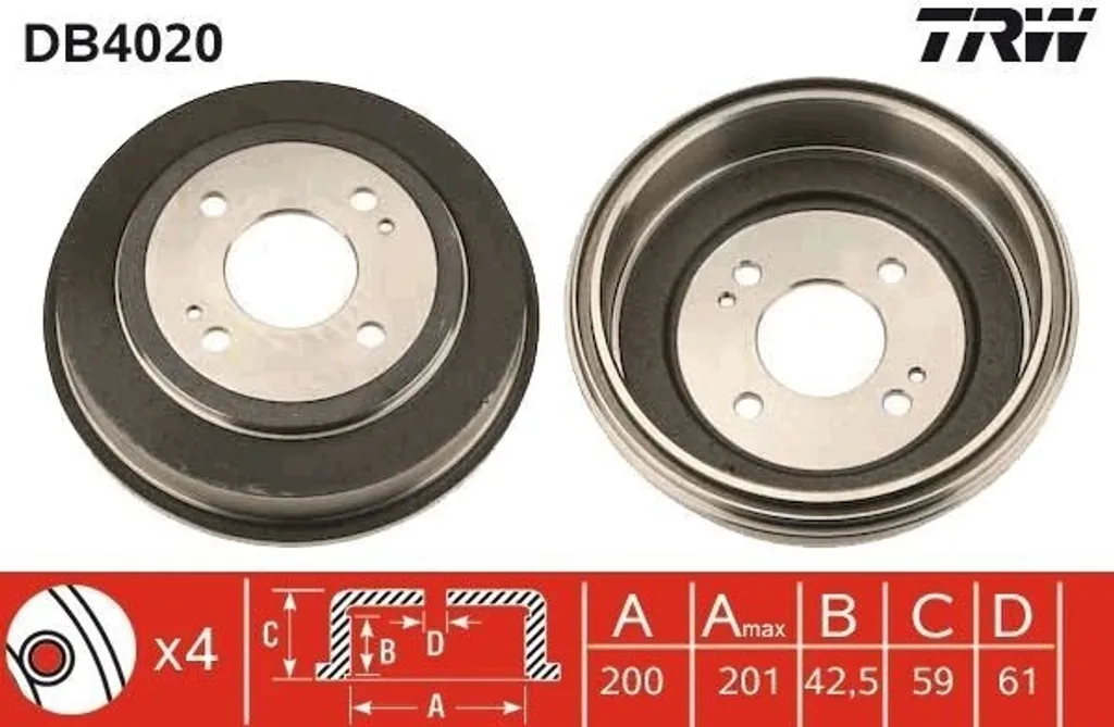TRW DB4020 Tambour de frein arrière pour Civic V VI et Logo GA OE 42610