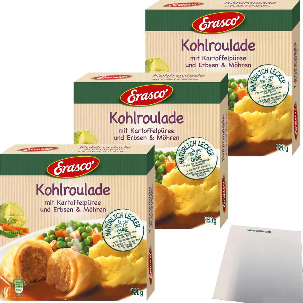 Erasco Kohlroulade in Sauce mit Kartoffelpüree Erbsen und Produktbild 