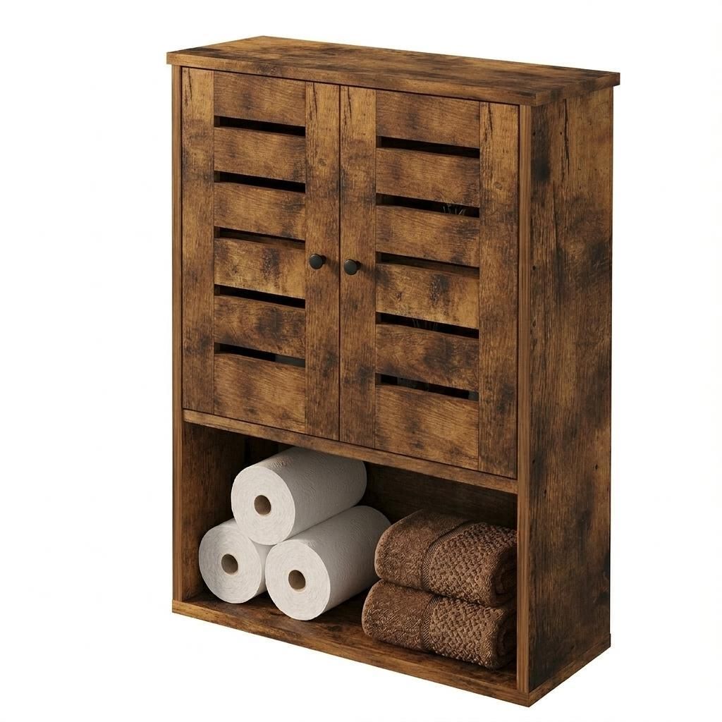 Hängender Badezimmerschrank in rustikalem Braun, Ablage, Wandregal im Loft-Stil, 60 cm