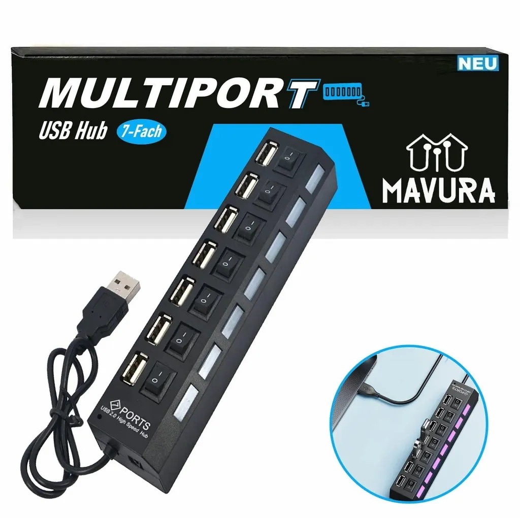 Splitter Hub USB 7 Porte Professionale - Espansione Dati Superspeed