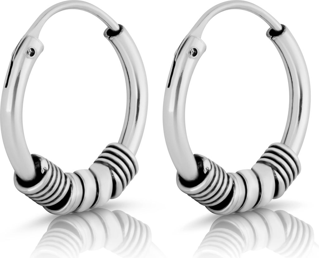 Paar Ø 12mm gestreifte Bali Creolen 1,2mm Keltic 925 Sterling Silber Gothic 4399