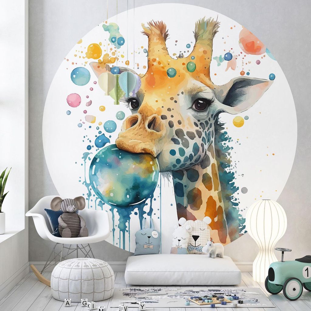 Runde Tapete / Kreis Kinder - Lumaléa - Giraffe - Standardpapier 170 g abwaschbar - Durchmesser 90 cm