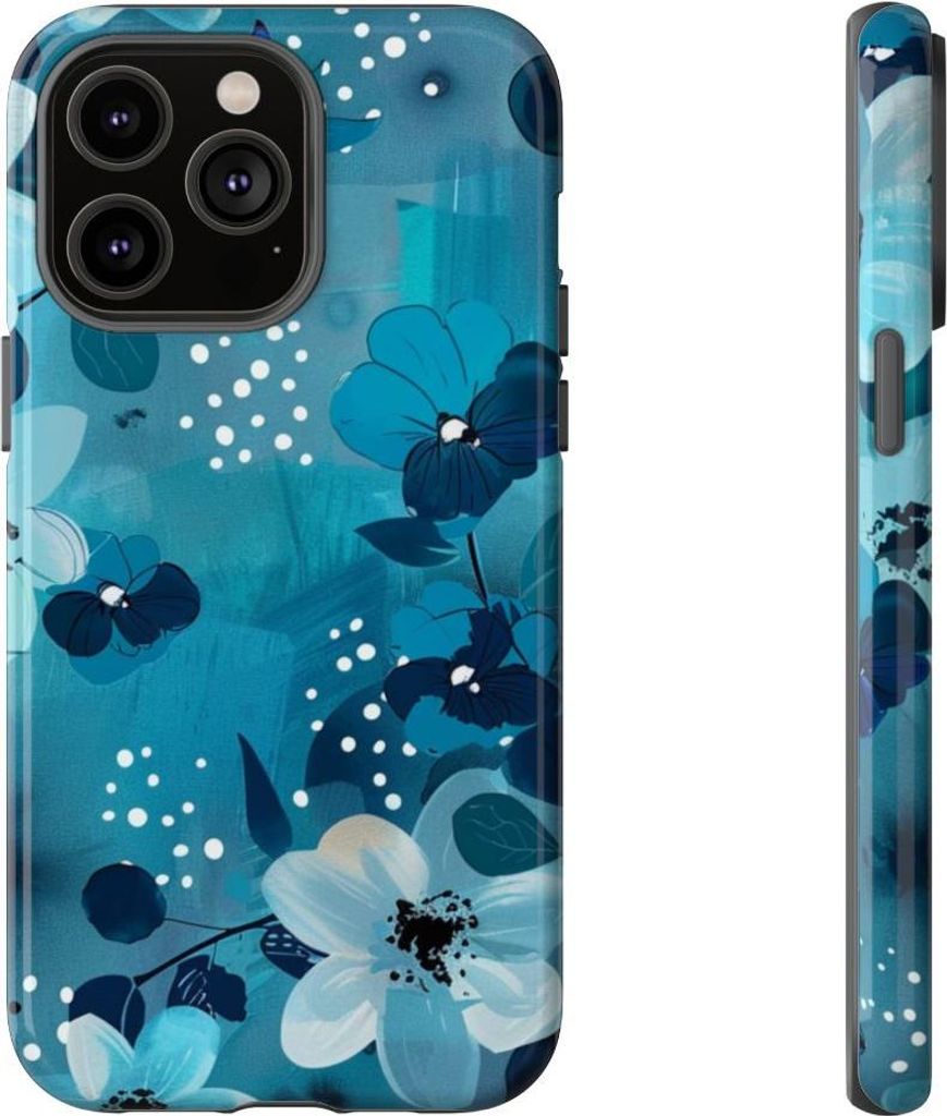 Türkises Blumenmuster mit Punkten – Hülle Kompatibel mit iPhone 14 Pro Max