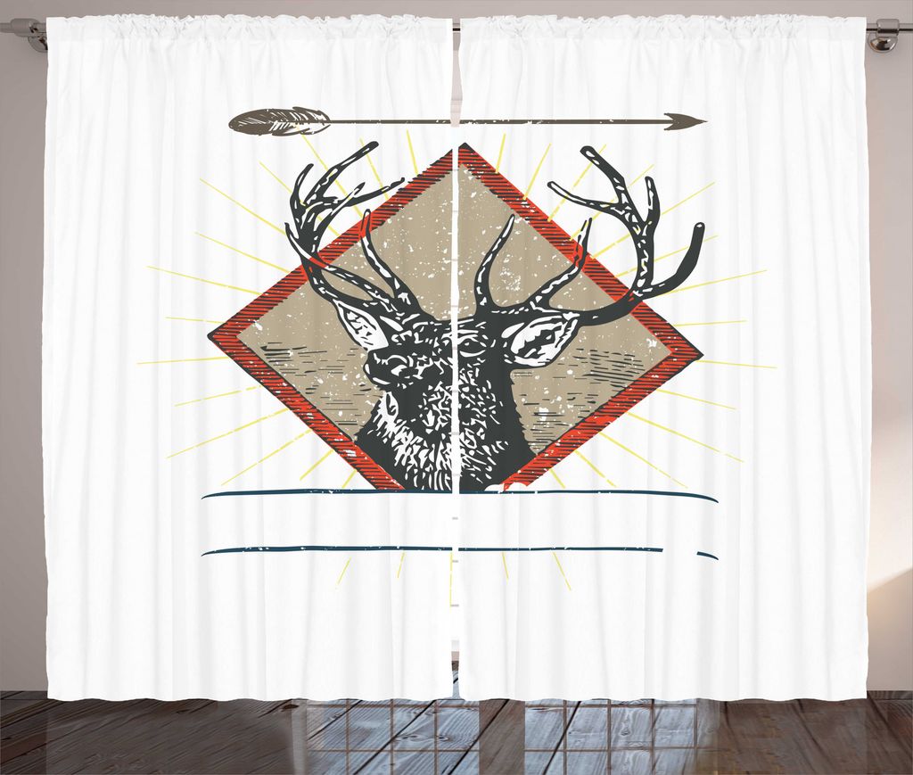 ABAKUHAUS Wild jagen Rustikaler Gardine, Hipster Wilde Antler, Schlafzimmer Kräuselband Vorhang mit Schlaufen und Haken, 280 x 175 cm, Burnt Sienn...