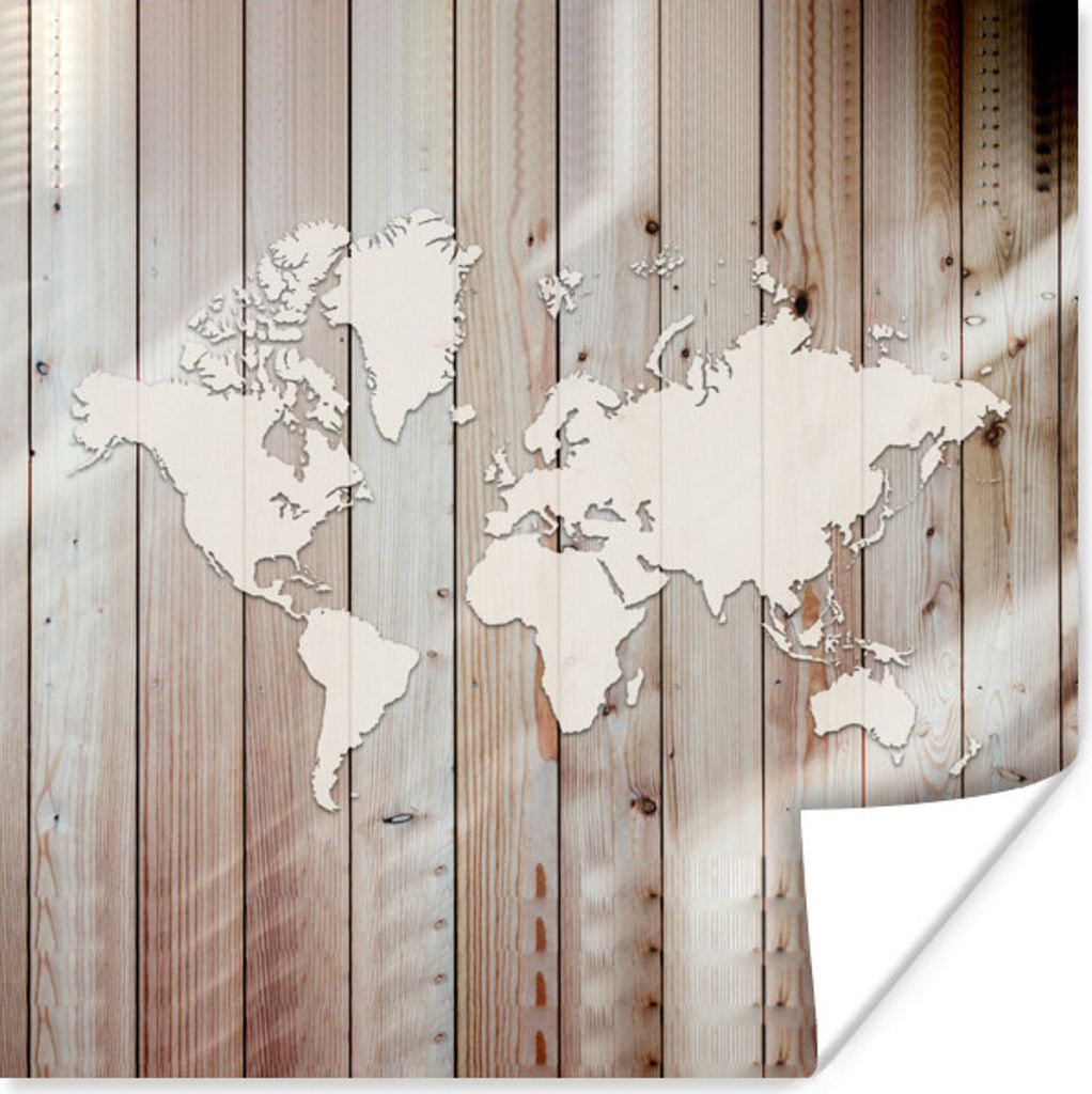 MuchoWow Poster Weltkarte - Weiß - Holz 100x100 cm - Babyzimmer