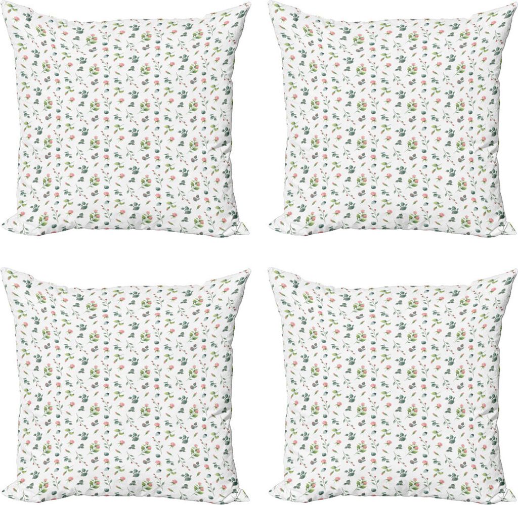 ABAKUHAUS Blumen Kissenbezug Set (4 Stück), Aquarell-Rosen-Blatt, Moderner Doppelseitiger Digitaldruck, 50 cm x 50 cm, Laurel Grün Weiß