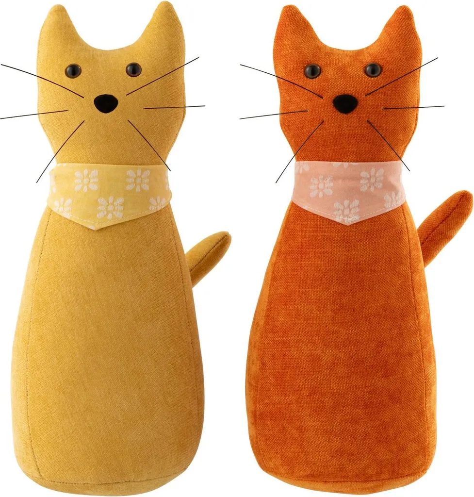 Butoir de porte original Chat J-Line en Polyester Jaune et Orange Assortis