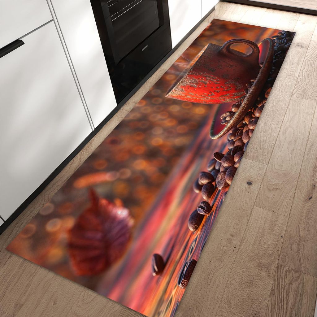 Küchenteppich 60x90cm rutschfest & abwischbar PVC Läufer - Kaffeetasse im Herbst
