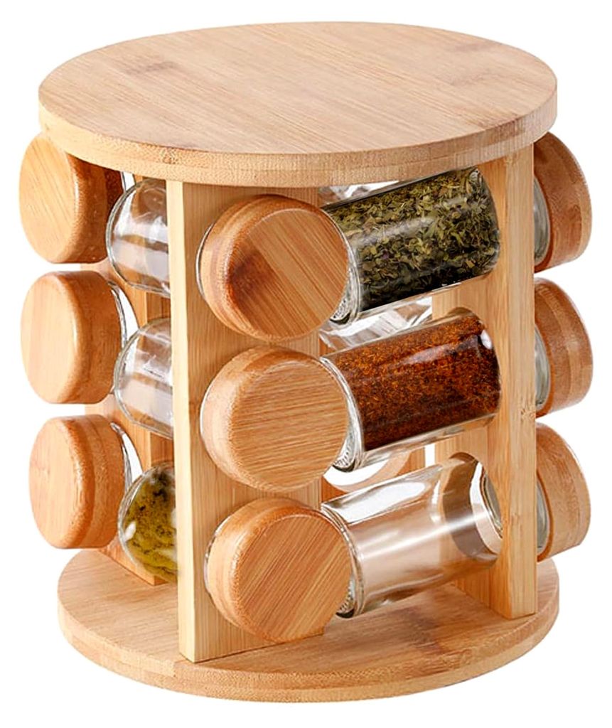 Gewürzorganizer aus Holz | Gewürzbox zur Aufbewahrung - Salzbehälter, drehbare Gewürzbox