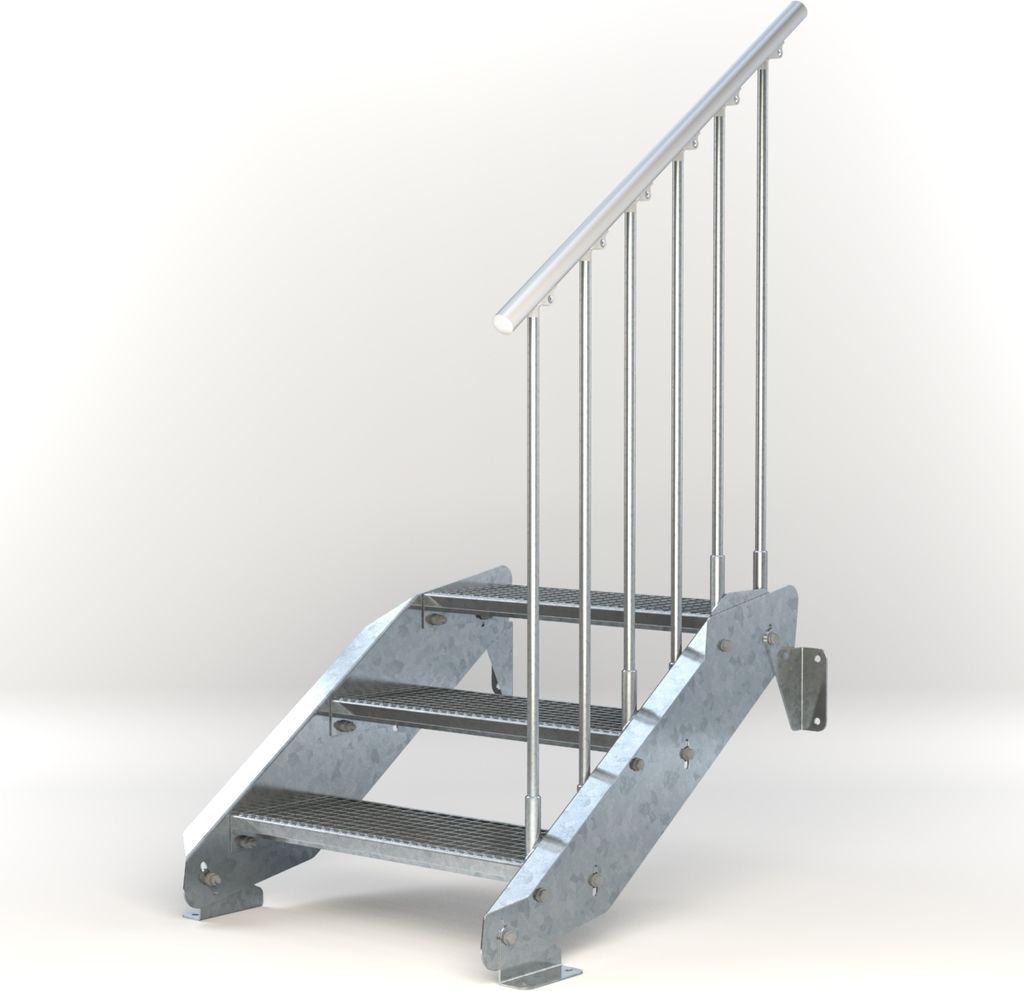 Stahltreppe 3 Stufen bis Höhe 64 cm, Laufbreite : 70 cm Geländer rechts ST 1 (31 / 31 mm)
