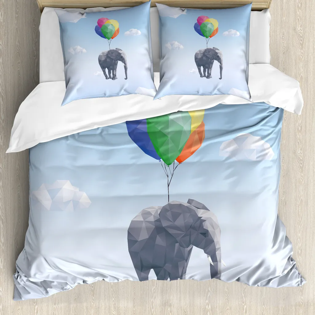 ABAKUHAUS Copripiumino per animali domestici, Elephant Baloons Sky Art, antiacaro, adatto a chi soffre di allergie, con federe, 155 cm x 220 cm - 80 x 80 cm, multicolore