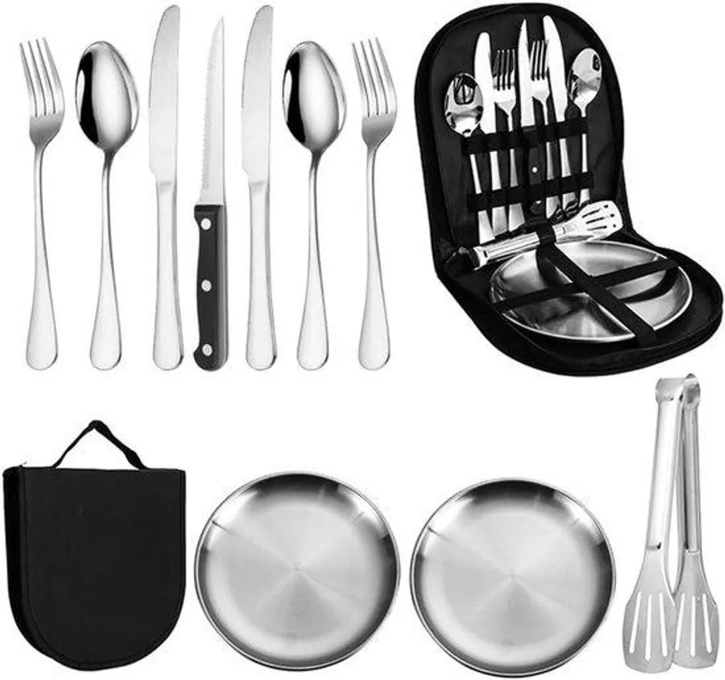 Set pique-nique en acier inoxydable incassable pour duo - 10 pièces